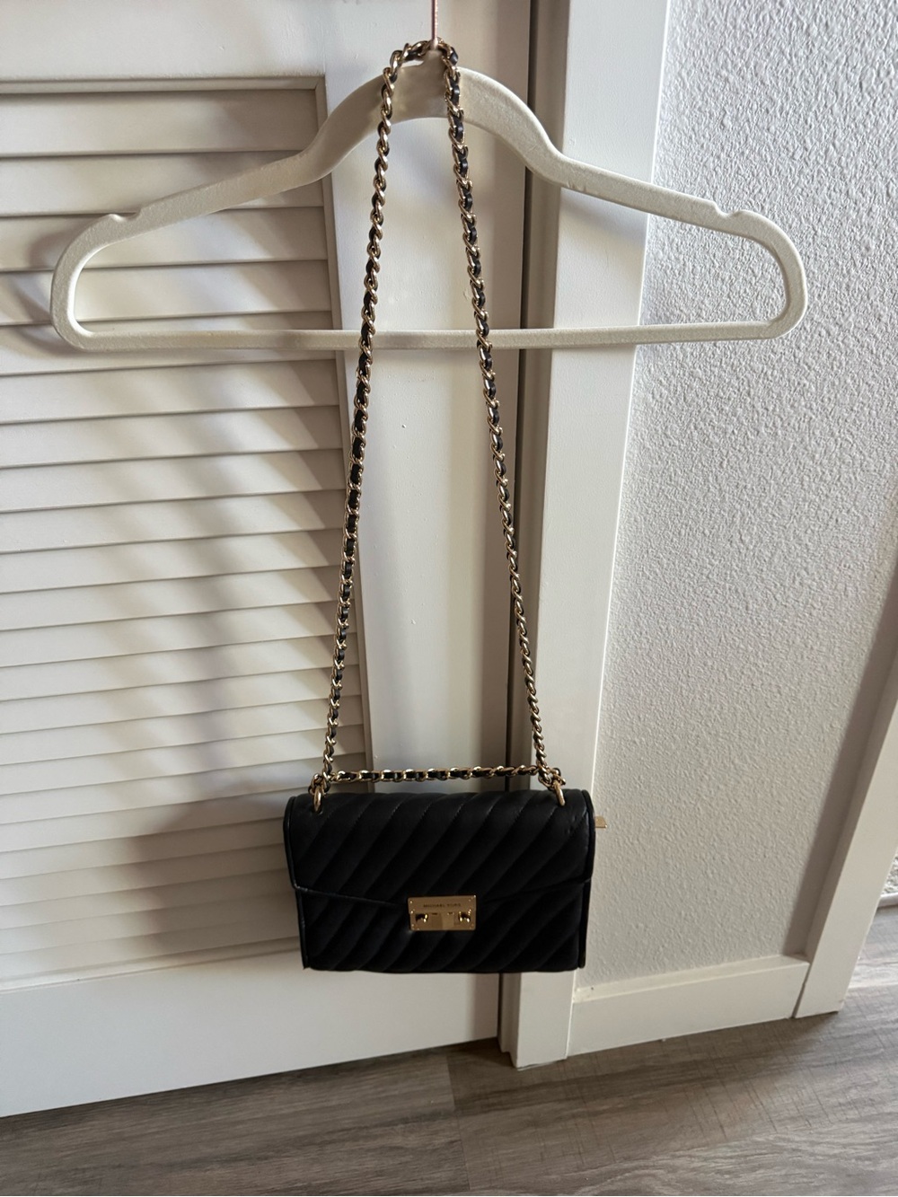 Michael Kors Black Quilted Crossbody with Gold Chain